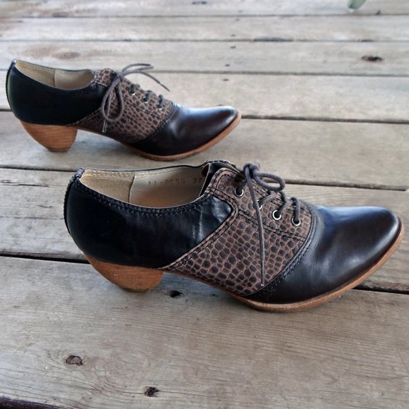 ALL BLACK brand Saddle-Oxford Shoes in Brown Leather size EU 37 / US 6.5 - Picture 7 of 13